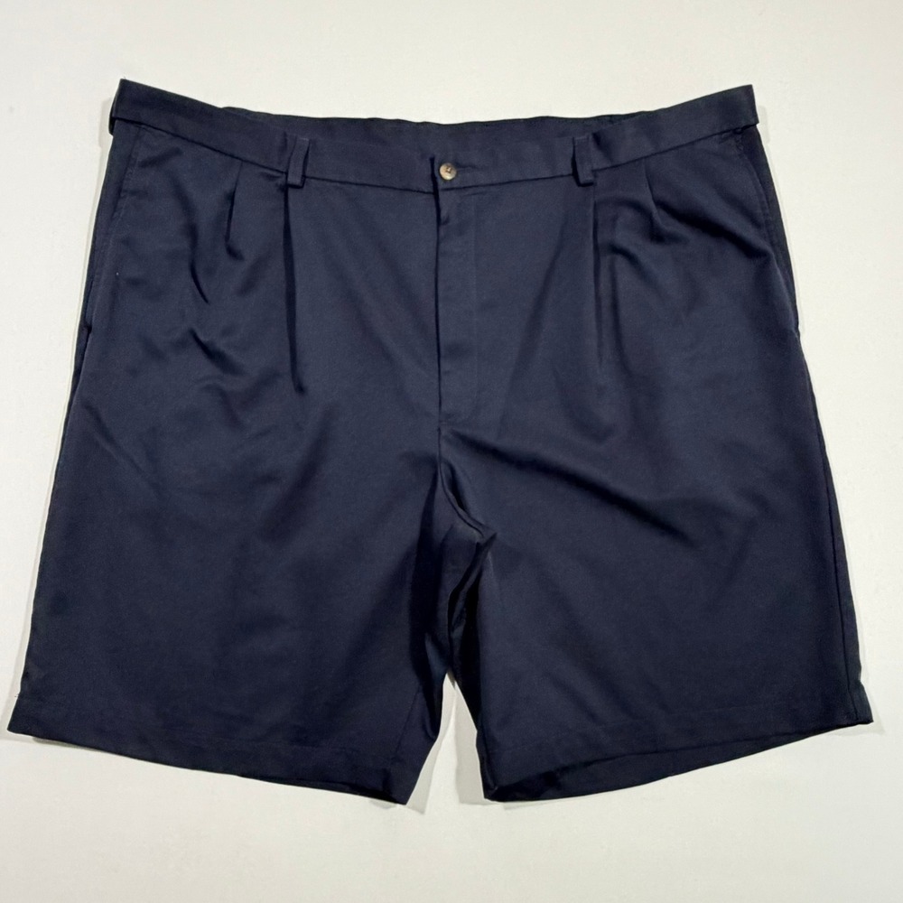 Haggar Mens 44 Navy Blue Pleated Twill Shorts Dadcore Minimalist Classic
